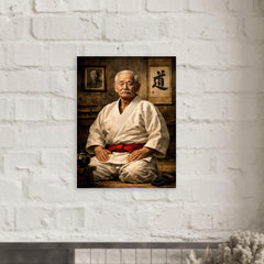 Jigoro Kano in austere dojo portrait metal print mockup