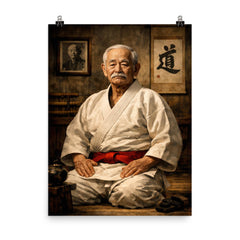 Jigoro Kano in austere dojo portrait poster on a plain backdrop in size 8"x10".