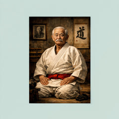 Jigoro Kano in austere dojo portrait poster 8