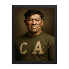 Jim Thorpe portrait framed print on a plain backdrop in size 18"x24".