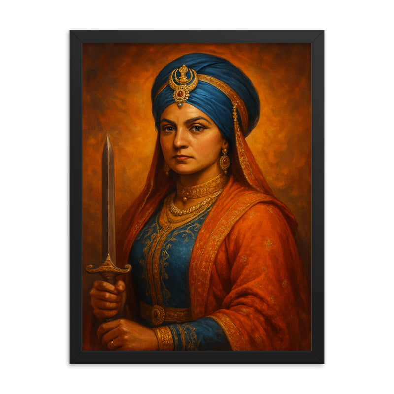 Jind Kaur framed print on a plain backdrop in size 18