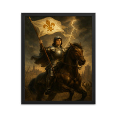 Joan of Arc at Orleans under storm light framed print on a plain backdrop in size 16"x20".
