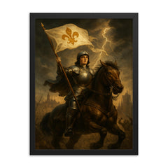 Joan of Arc at Orleans under storm light framed print on a plain backdrop in size 18"x24".