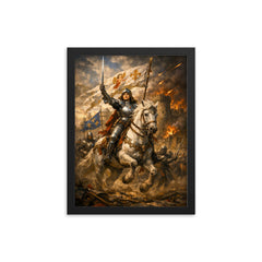 Joan of Arc before Orleans gates framed print on a plain backdrop in size 12"x16".