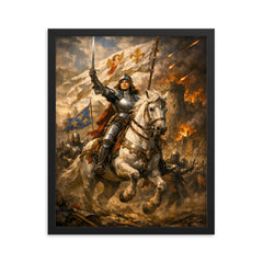 Joan of Arc before Orleans gates framed print on a plain backdrop in size 16"x20".