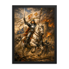 Joan of Arc before Orleans gates framed print on a plain backdrop in size 18"x24".