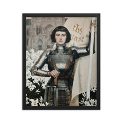 Joan of Arc by Albert Lynch, 1903 framed print on a plain backdrop in size 16"x20".