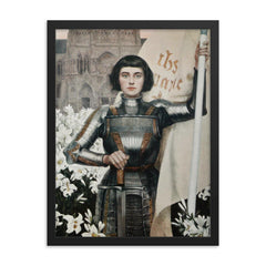 Joan of Arc by Albert Lynch, 1903 framed print on a plain backdrop in size 18"x24".