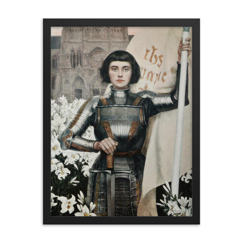Joan of Arc by Albert Lynch, 1903 framed print on a plain backdrop in size 18