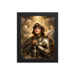 Joan of Arc hearing voices in armor framed print on a plain backdrop in size 8"x10".