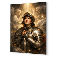 Joan of Arc hearing voices in armor metal print mockup