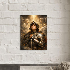 Joan of Arc hearing voices in armor metal print mockup