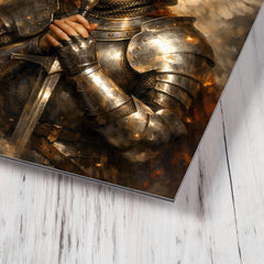 Joan of Arc hearing voices in armor metal print mockup