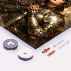 Joan of Arc hearing voices in armor metal print mockup