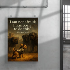 joan of arc quote small terrier in armor faces big dogs medieval inspiring poster poster 4