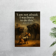 joan of arc quote small terrier in armor faces big dogs medieval inspiring poster poster 7
