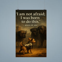 joan of arc quote small terrier in armor faces big dogs medieval inspiring poster poster 9