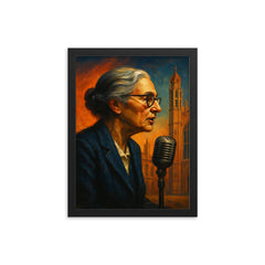 Joan Robinson in Cambridge debate profile framed print on a plain backdrop in size 12"x16".