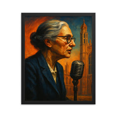 Joan Robinson in Cambridge debate profile framed print on a plain backdrop in size 16"x20".