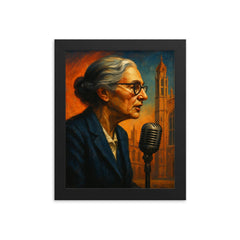 Joan Robinson in Cambridge debate profile framed print on a plain backdrop in size 8"x10".