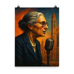 Joan Robinson in Cambridge debate profile poster on a plain backdrop in size 8"x10".