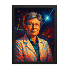 Jocelyn Bell Burnell framed print on a plain backdrop in size 18"x24".