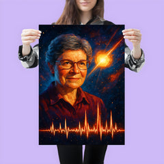 Jocelyn Bell Burnell with pulsar chart spikes poster 3