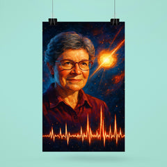 Jocelyn Bell Burnell with pulsar chart spikes poster 6