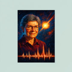 Jocelyn Bell Burnell with pulsar chart spikes poster 8