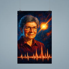 Jocelyn Bell Burnell with pulsar chart spikes poster 9