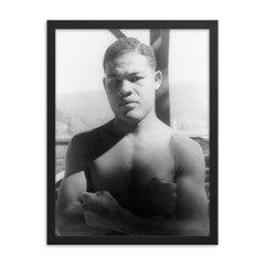 Joe Louis framed print on a plain backdrop in size 18"x24".