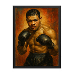 Joe Louis framed print on a plain backdrop in size 18"x24".