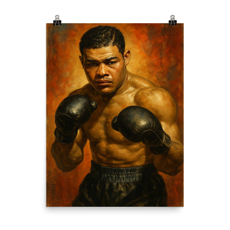 Joe Louis poster on a plain backdrop in size 8