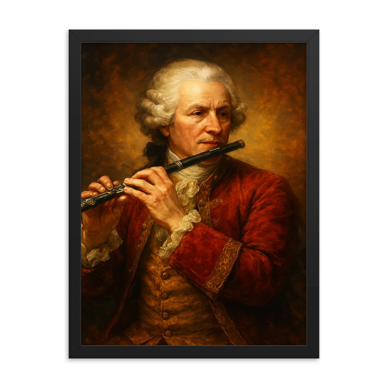 Johann Joachim Quantz framed print on a plain backdrop in size 18