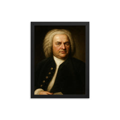 Johann Sebastian Bach portrait framed print on a plain backdrop in size 12"x16".
