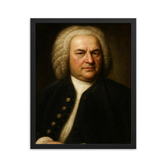 Johann Sebastian Bach portrait framed print on a plain backdrop in size 16"x20".