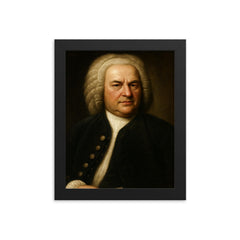 Johann Sebastian Bach portrait framed print on a plain backdrop in size 8"x10".