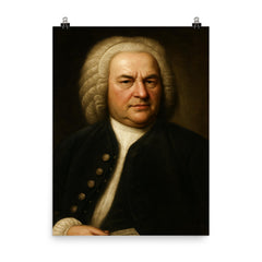 Johann Sebastian Bach portrait poster on a plain backdrop in size 8"x10".