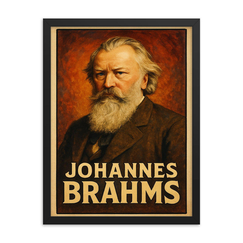Johannes Brahms framed print on a plain backdrop in size 18