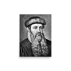 Johannes Gutenberg poster on a plain backdrop in size 12"x16".