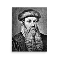 Johannes Gutenberg poster on a plain backdrop in size 16"x20".