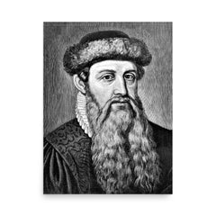 Johannes Gutenberg poster on a plain backdrop in size 18"x24".