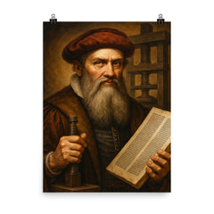 Johannes Gutenberg poster on a plain backdrop in size 8"x10".
