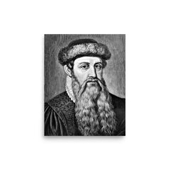 Johannes Gutenberg poster on a plain backdrop in size 8"x10".