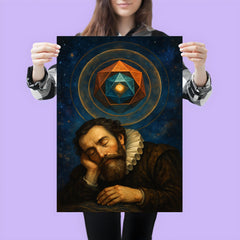 Johannes Kepler asleep beneath nested polyhedra poster 3