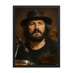 John Bonham portrait framed print on a plain backdrop in size 18"x24".