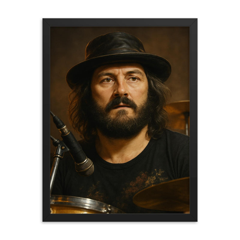 John Bonham portrait framed print on a plain backdrop in size 18