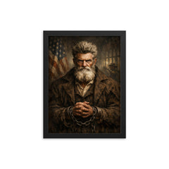 John Brown after Harpers Ferry unbroken gaze framed print on a plain backdrop in size 12"x16".