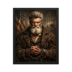 John Brown after Harpers Ferry unbroken gaze framed print on a plain backdrop in size 16"x20".