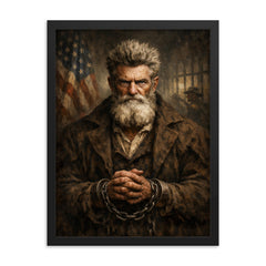 John Brown after Harpers Ferry unbroken gaze framed print on a plain backdrop in size 18"x24".